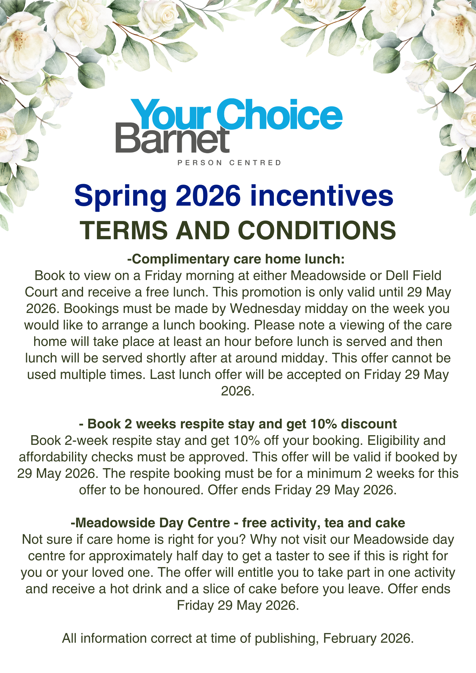 Your Choice Barnet Spring 2026 incentives terms and conditions